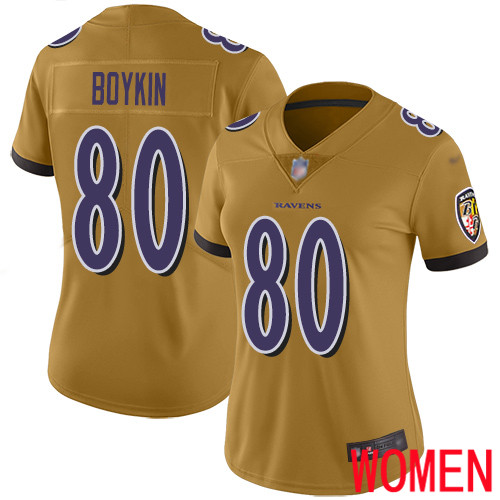 Baltimore Ravens Limited Gold Women Miles Boykin Jersey NFL Football #80 Inverted Legend